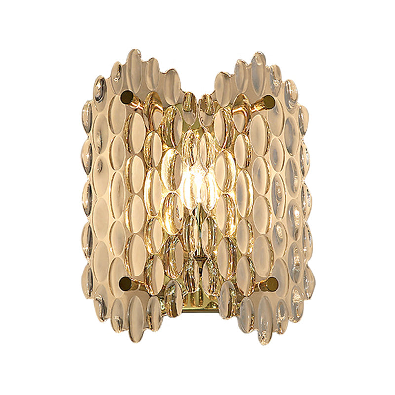 Contemporary Gold Wall Lamp With Clear Crystal Oval Shape & 1 Bulb Perfect For Hallways