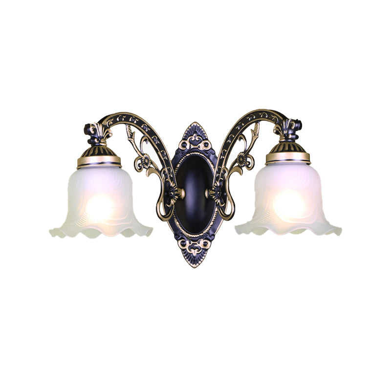 Traditional Black/White Blossom Wall Sconce With Frosted Glass Shade