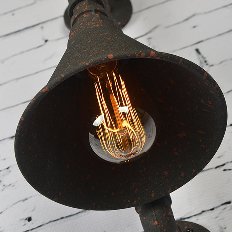 Vintage Single-Bulb Conical Wall Light Fixture With Water Pipe Iron Mounted Lamp In Rust