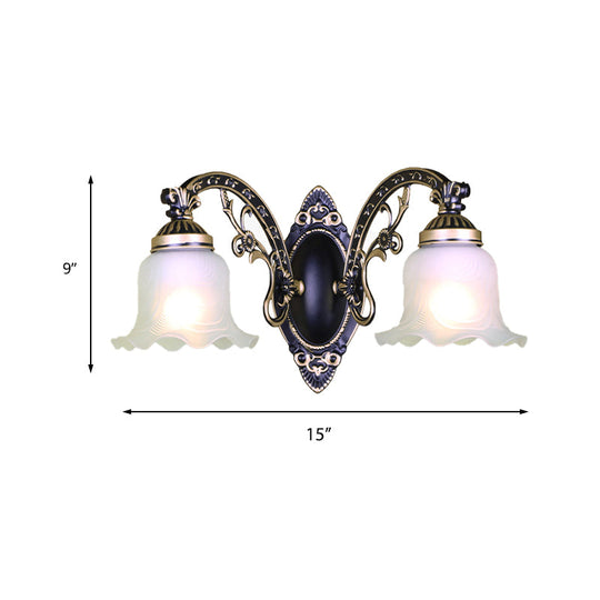 Traditional Black/White Blossom Wall Sconce With Frosted Glass Shade