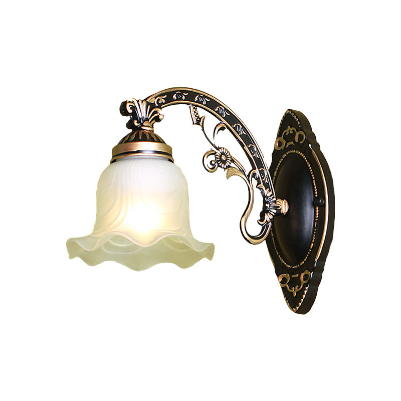 Traditional Black/White Blossom Wall Sconce With Frosted Glass Shade