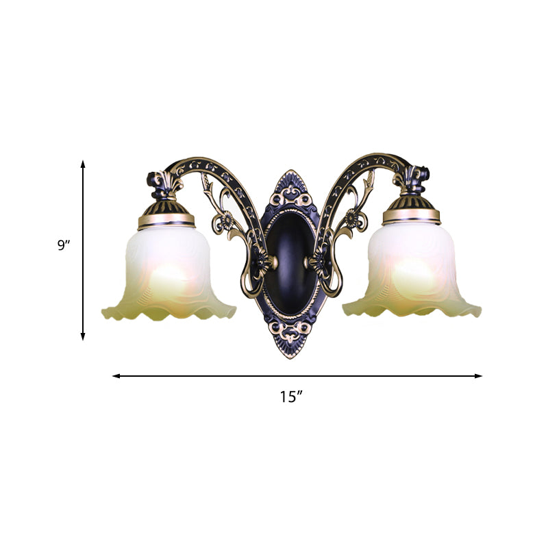 Retro Black/White Scalloped Sconce: Frosted Glass Shade Curved Arm Wall Lamp For Dining Room