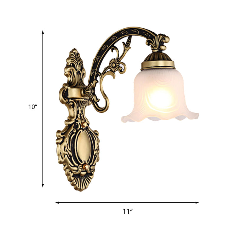 Scalloped Wall Light Fixture With Retro White Glass Shade - Brass/Gold Accent Ideal For Living Rooms