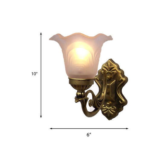 Bronze Floral Wall Sconce With White Glass Shade And Curvy Arm