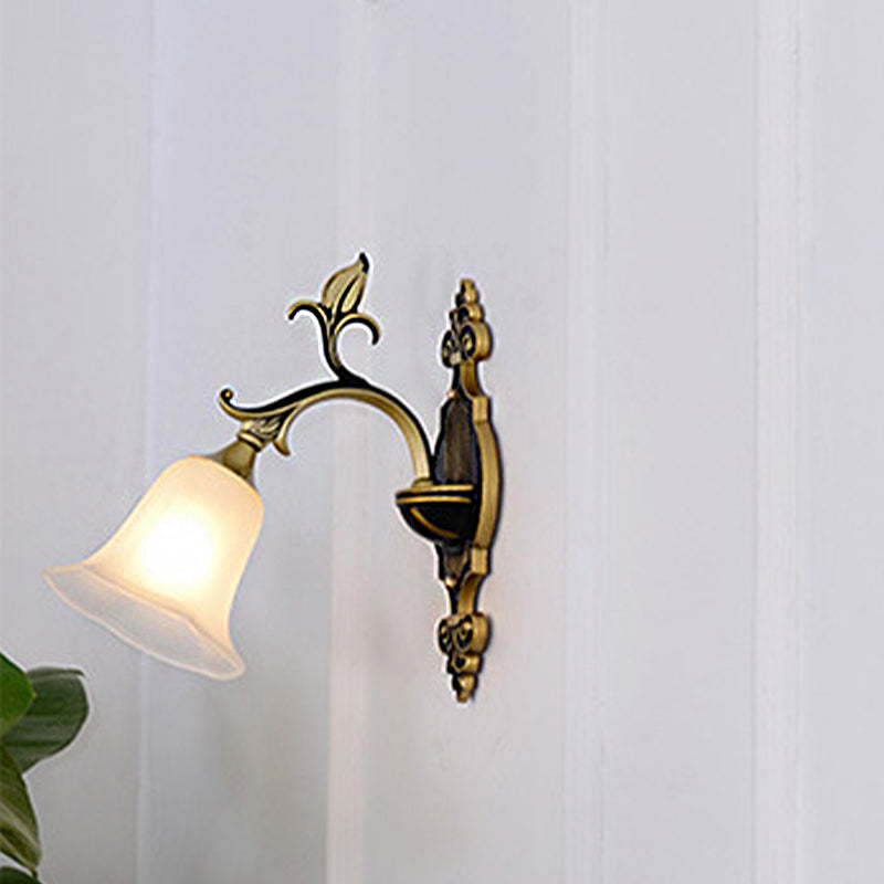 Modern Frosted Glass & Gold 1/2-Light Wall Sconce With Curved Arm For Foyer 1 /