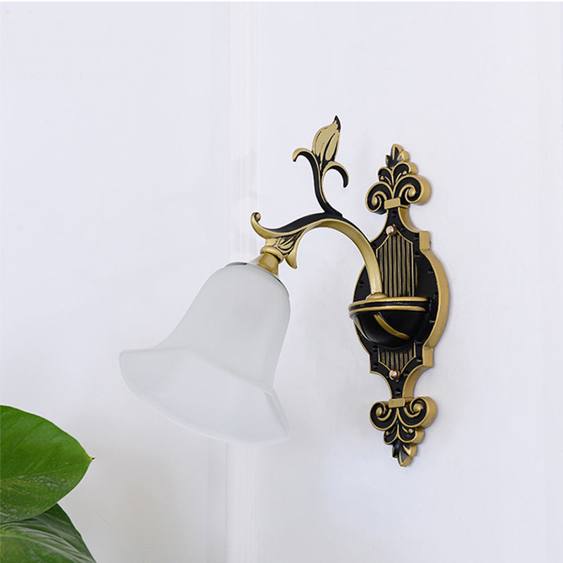 Modern Frosted Glass & Gold 1/2-Light Wall Sconce With Curved Arm For Foyer