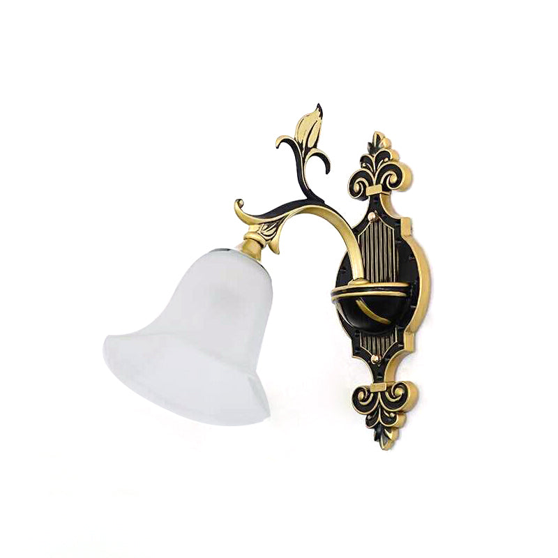 Modern Frosted Glass & Gold 1/2-Light Wall Sconce With Curved Arm For Foyer