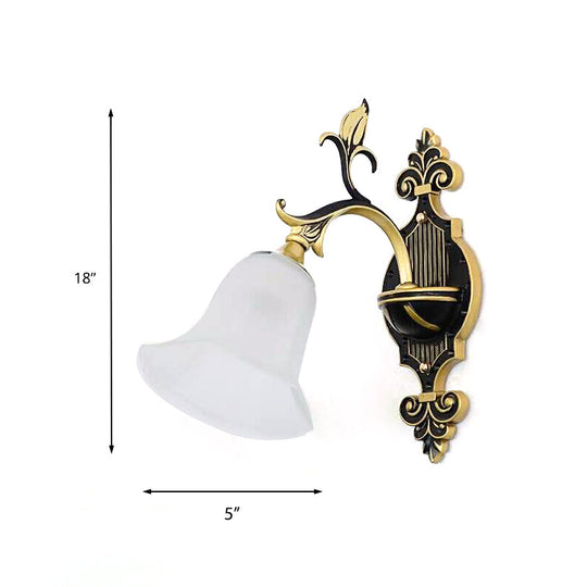 Modern Frosted Glass & Gold 1/2-Light Wall Sconce With Curved Arm For Foyer