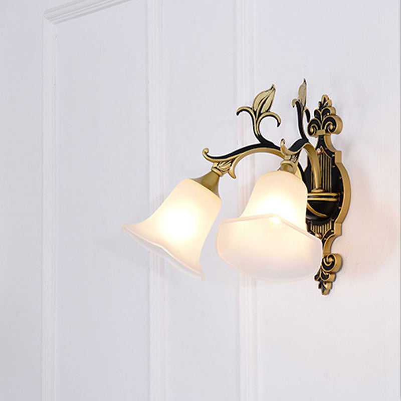 Modern Frosted Glass & Gold 1/2-Light Wall Sconce With Curved Arm For Foyer 2 /