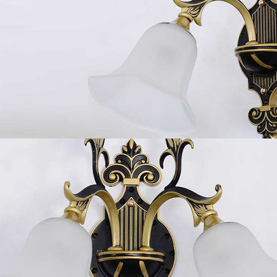 Modern Frosted Glass & Gold 1/2-Light Wall Sconce With Curved Arm For Foyer