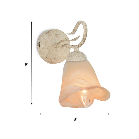 Frosted Glass Distressed White Floral Sconce: Bedroom Wall Mount Light