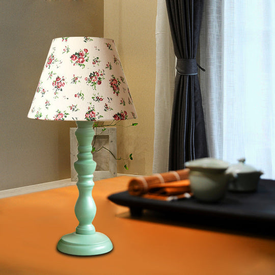 Traditional Style 1-Light Barrel Desk Lamp In White/Blue/Purple With Red Fabric Shade - Ideal Task