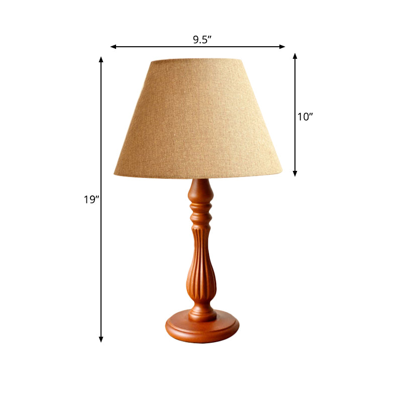 Barrel Desk Lamp With Wood Base - Traditional Fabric White/Flaxen/Beige Design 1 Light Reading For