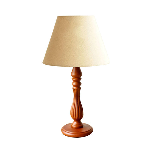 Barrel Desk Lamp With Wood Base - Traditional Fabric White/Flaxen/Beige Design 1 Light Reading For