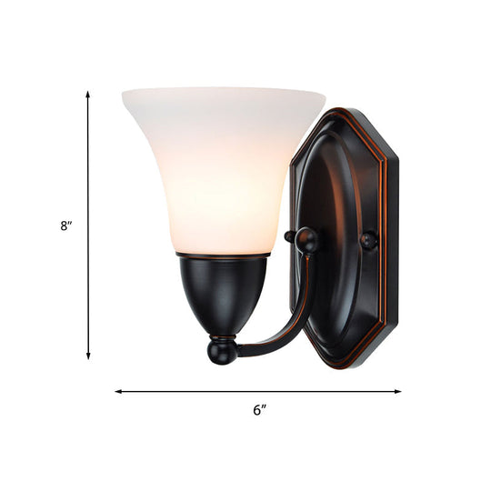 Traditional Red Brown Bell Wall Sconce Light With Frosted Glass Shade