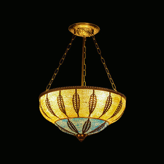 Moroccan 3-Headed Yellow Metallic Bowl Ceiling Chandelier For Restaurants