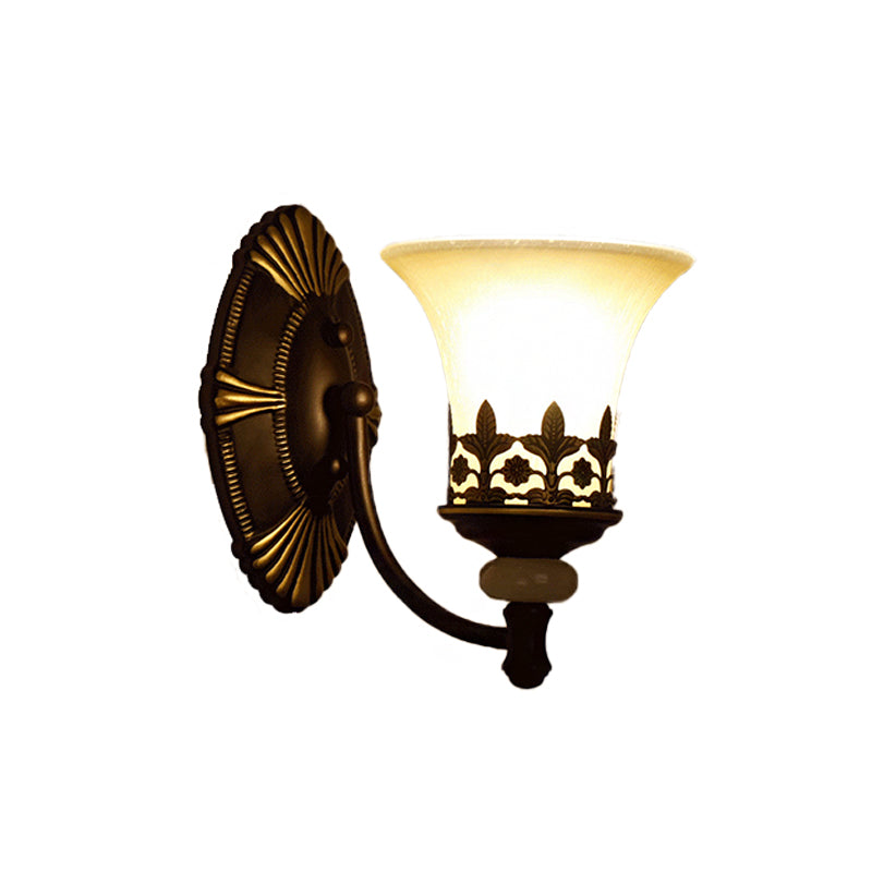 Retro Black Bell Wall Light With White Glass Shade For Living Room - 1/2 Fixture