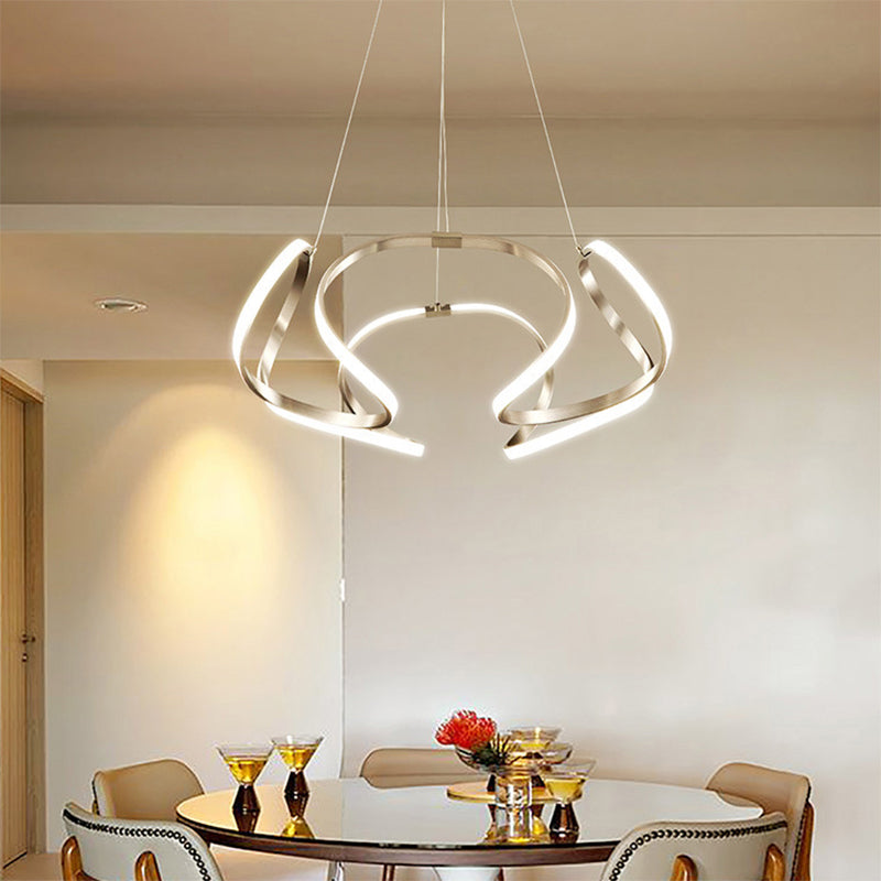 Modern Floral Led Ceiling Light For Dining Room - Metallic Chandelier Fixture