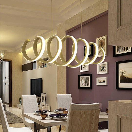 Contemporary White Spiral Chandelier Pendant Light with Acrylic and LED - Ideal for Dining Rooms