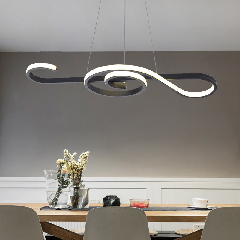 Sleek Music Note Chandelier Led Pendant Light For Restaurants Black / 27 White