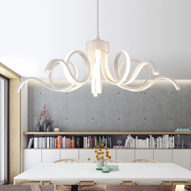 Minimalist LED Pendant Light in White for Restaurants - Flower Chandelier Design