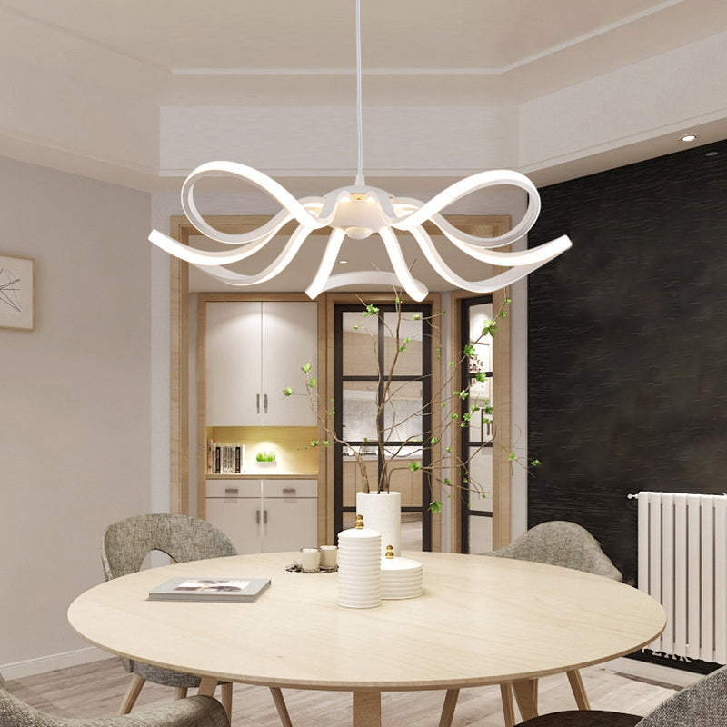 Minimalist LED Pendant Light in White for Restaurants - Flower Chandelier Design