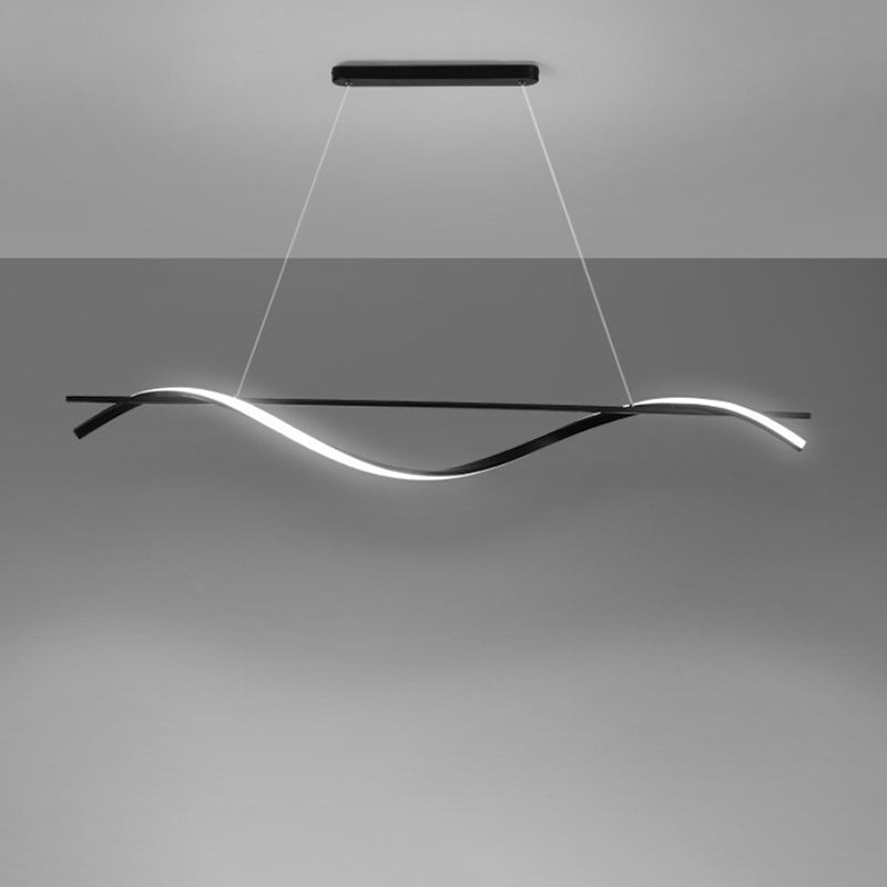 Contemporary Black Led Hanging Lamp For Restaurants - Simplicity Curved Design / 39.5 Warm