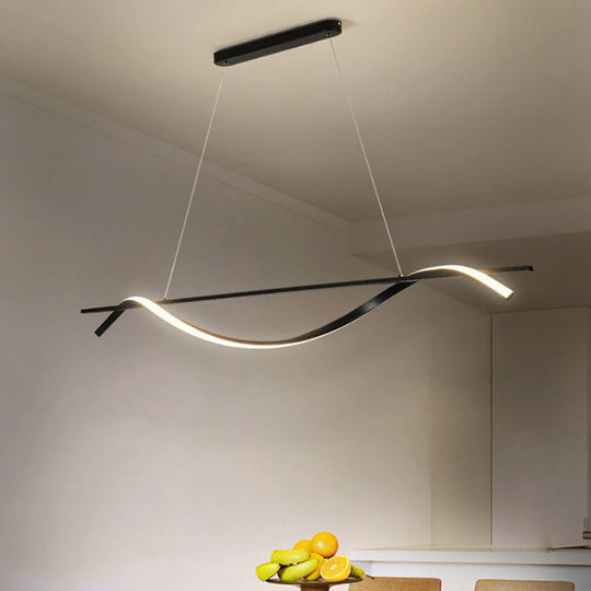 Contemporary Black Led Hanging Lamp For Restaurants - Simplicity Curved Design