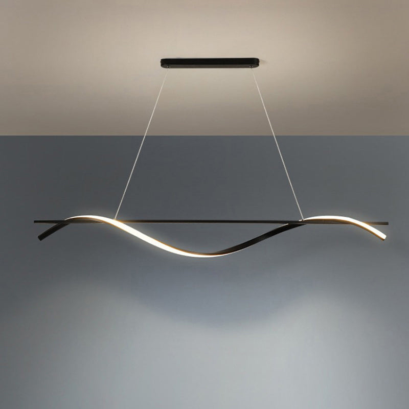 Contemporary Black Led Hanging Lamp For Restaurants - Simplicity Curved Design