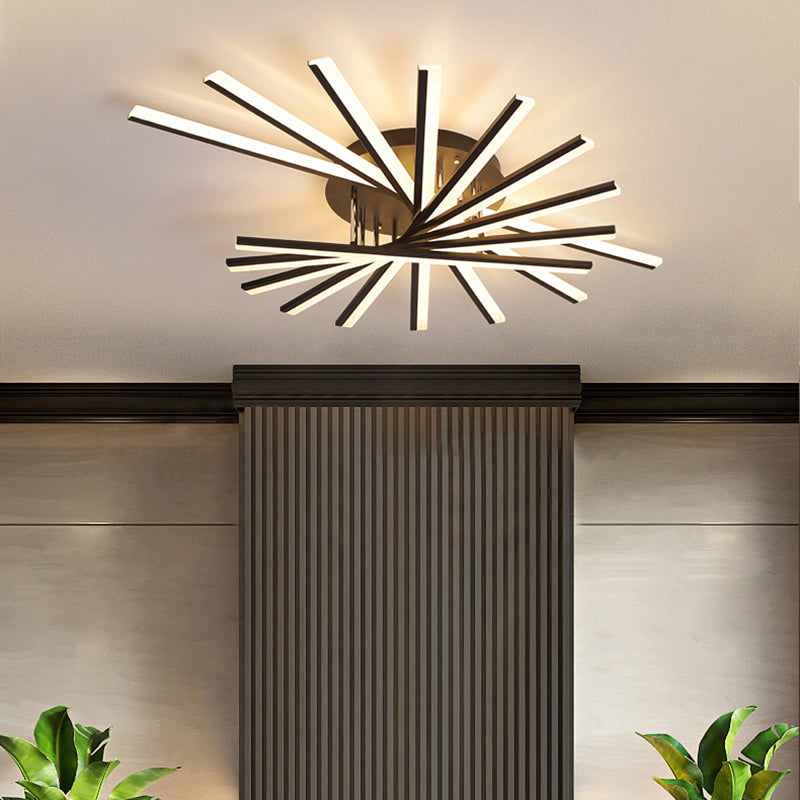 Modern Led Ceiling Light - Fan-Shaped Acrylic Semi Flush Fixture For Living Room