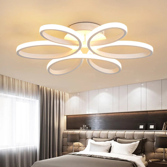 Modern Flower Led Flush Ceiling Light Fixture - White Acrylic Semi Ideal For Living Rooms