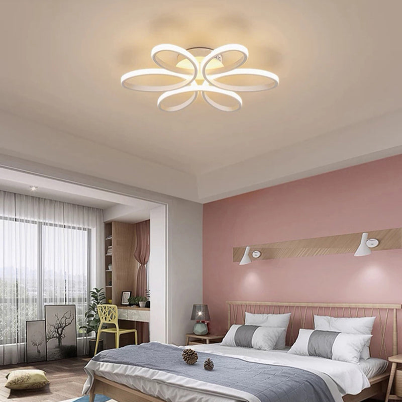 Modern Flower Led Flush Ceiling Light Fixture - White Acrylic Semi Ideal For Living Rooms