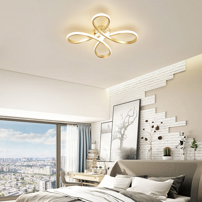 Gold Floral Semi-Flush Led Ceiling Light For Modern Bedrooms