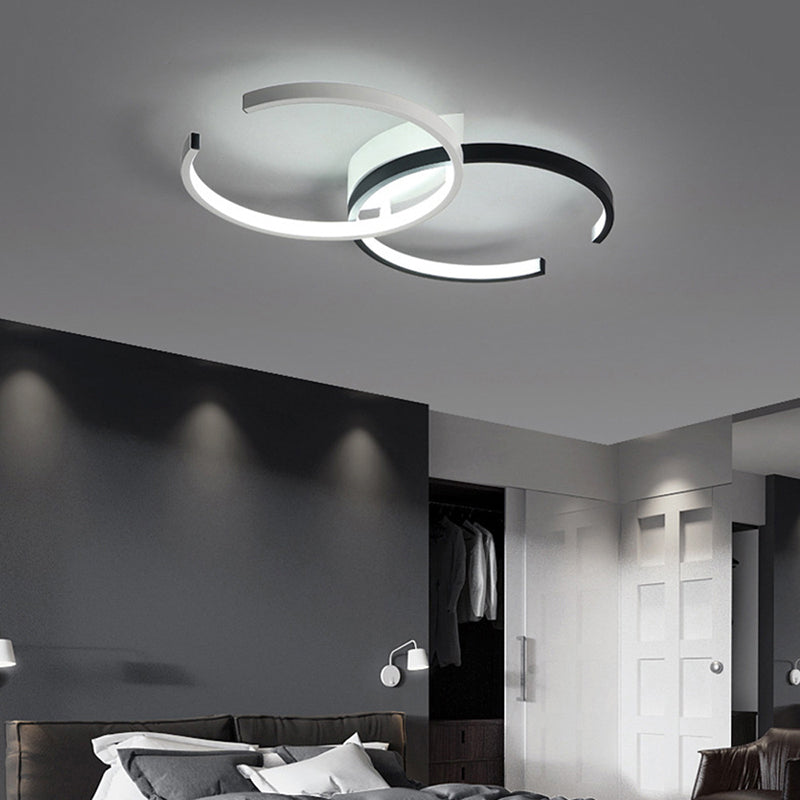 Modern Circular Led Flush Mount Acrylic Ceiling Light In Black & White For Bedrooms