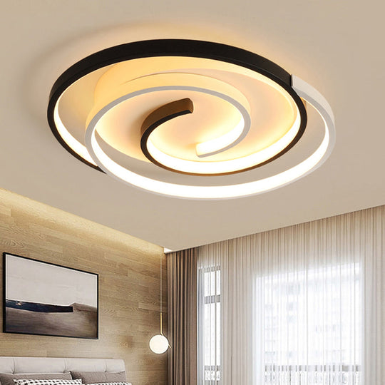 Modern Curved Flush Ceiling Light with LED in Black and White Acrylic for Bedroom Mounting