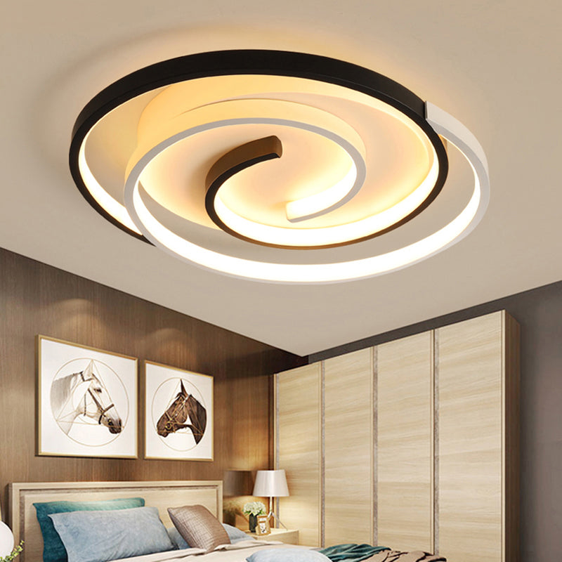 Modern Curved Flush Ceiling Light with LED in Black and White Acrylic for Bedroom Mounting