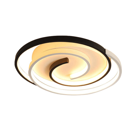 Modern Curved Flush Ceiling Light with LED in Black and White Acrylic for Bedroom Mounting