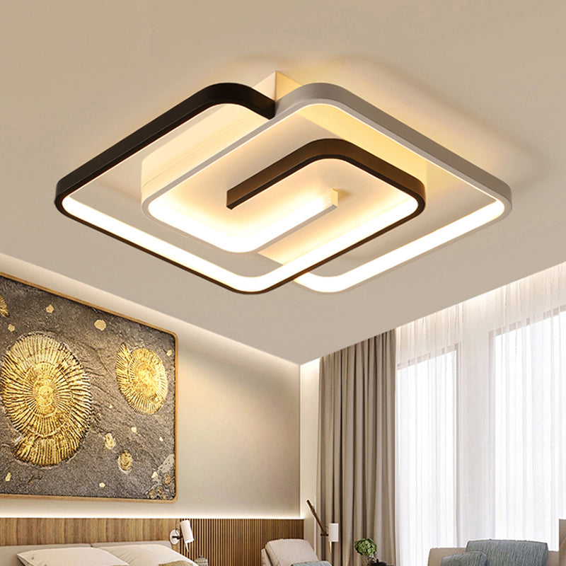 Black And White Acrylic Flush Ceiling Light - Modern Geometric Style With Led Fixture