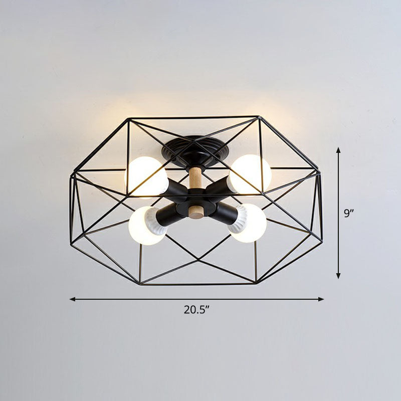 Sleek Industrial Iron Flushmount Ceiling Light: Fan Cage Semi Flush for Living Room