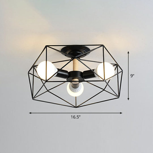 Sleek Industrial Iron Flushmount Ceiling Light: Fan Cage Semi Flush for Living Room