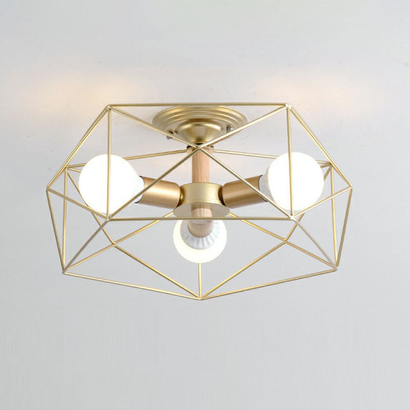 Sleek Industrial Iron Flushmount Ceiling Light: Fan Cage Semi Flush for Living Room