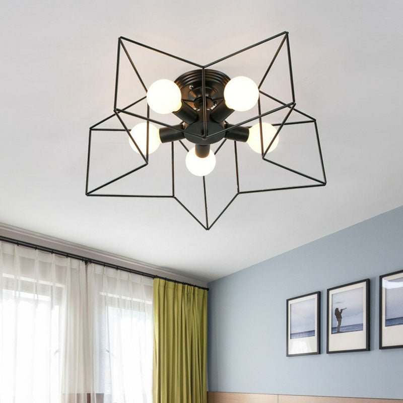 Antique Iron Flush Mount Ceiling Light with 5 Heads Semi Flush Fixture – Perfect for Bedroom