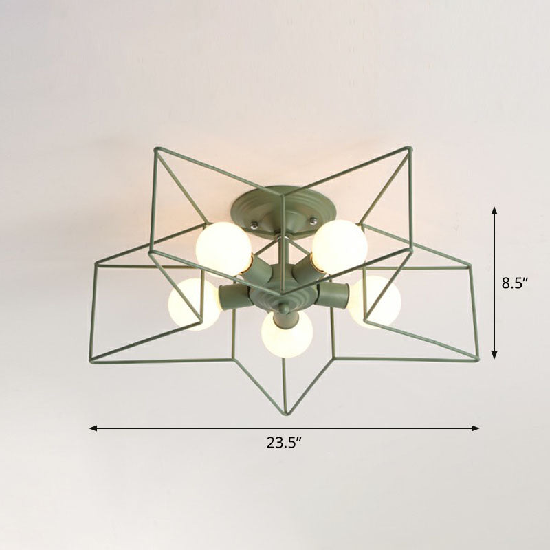 5-Bulb Iron Star Semi Flush Mount Ceiling Light for Simple Living Room Decor