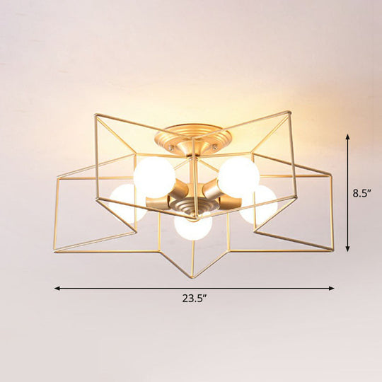 5-Bulb Iron Star Semi Flush Mount Ceiling Light for Simple Living Room Decor