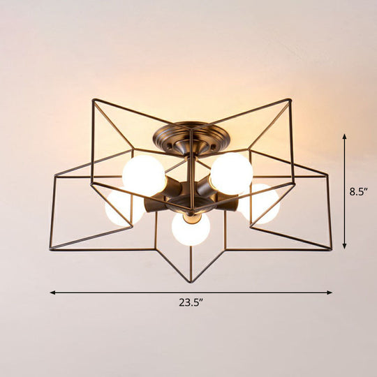 5-Bulb Iron Star Semi Flush Mount Ceiling Light for Simple Living Room Decor