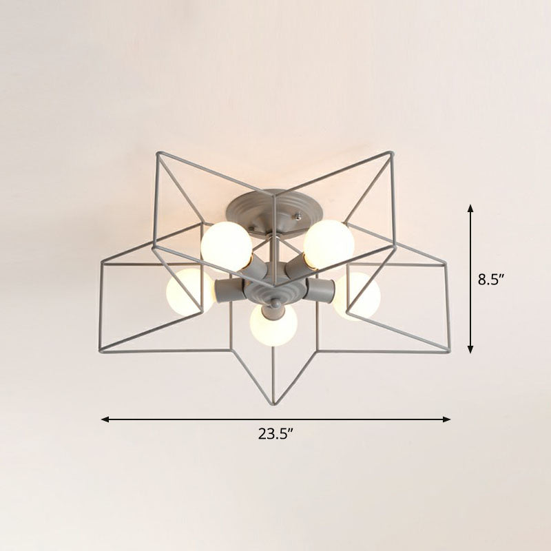 5-Bulb Iron Star Semi Flush Mount Ceiling Light for Simple Living Room Decor