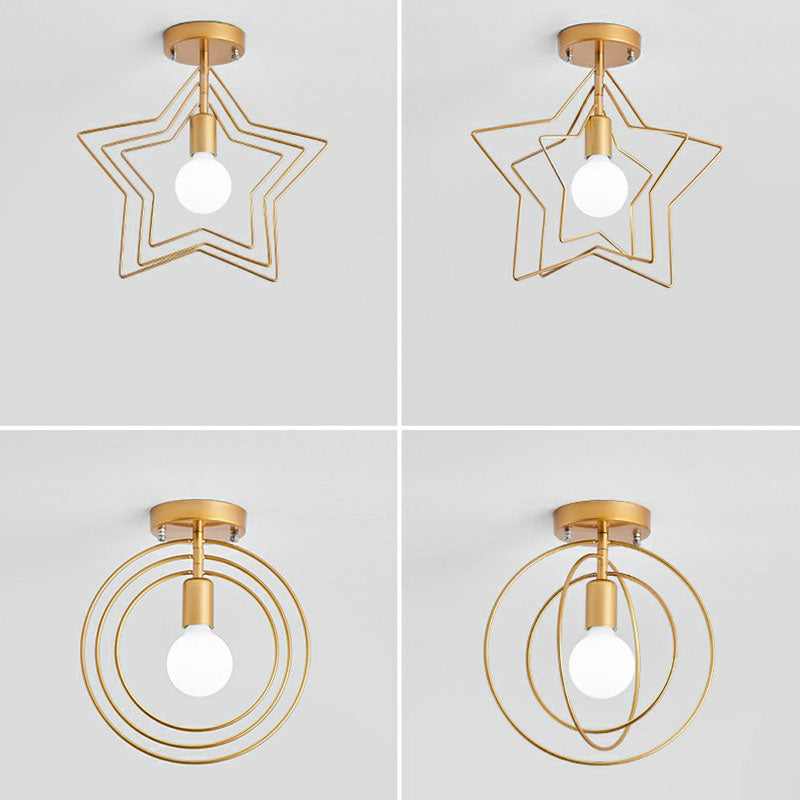 Retro Style Geometric Iron Semi Flush Mount Lighting for Corridor