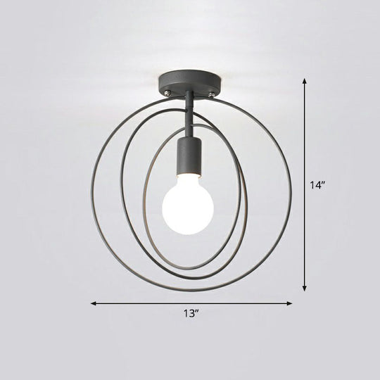 Retro Style Geometric Iron Semi Flush Mount Lighting for Corridor