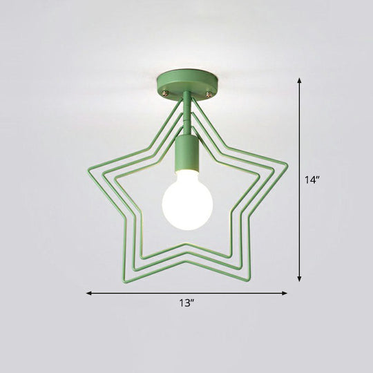 Retro Style Geometric Iron Semi Flush Mount Lighting for Corridor