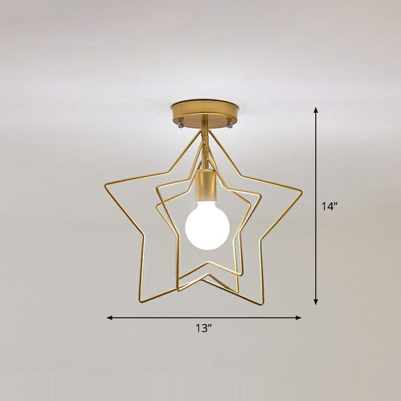 Retro Style Geometric Iron Semi Flush Mount Lighting for Corridor